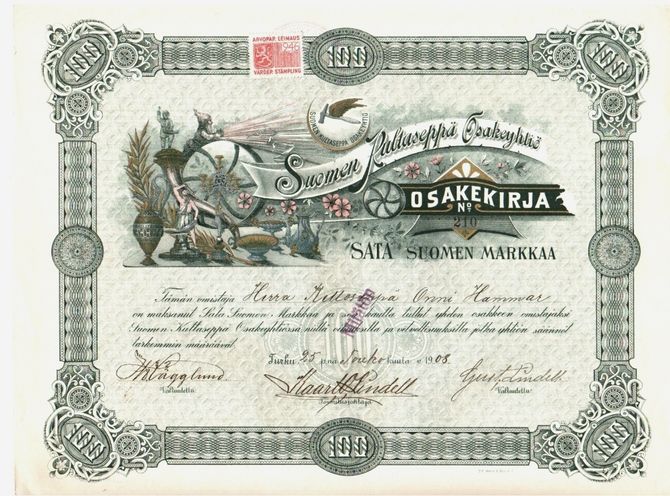 Suomen Kultaseppä Osakeyhtiö vuodelta 1908