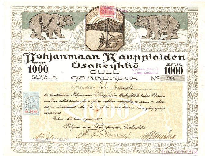 Pohjanmaan Kauppiaiden Osakeyhtiö vuodelta 1917