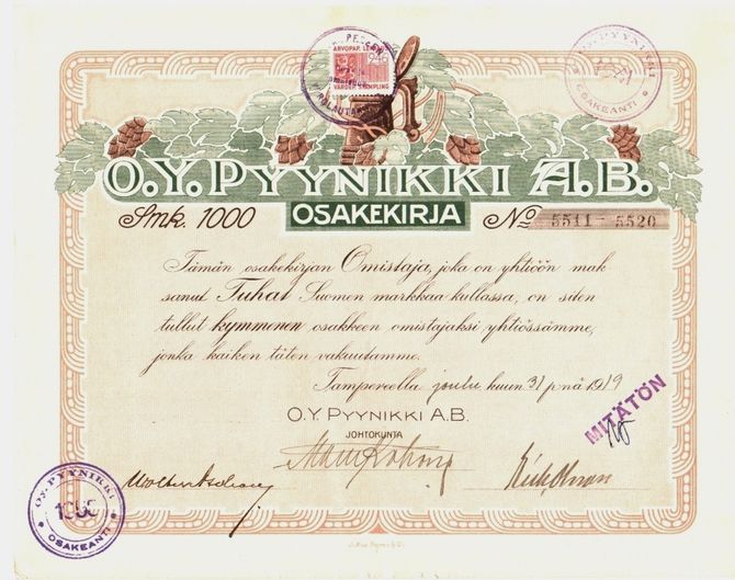 O.y Pyynikki A.b vuodelta 1919