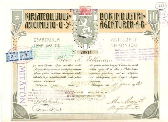 Kirjateollisuusasioimisto O.y vuodelta 1922