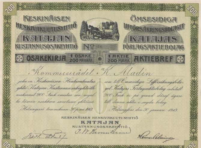 Keskinäisenvakuutusyhtiö Katajan Kustannus vuodelta 1913