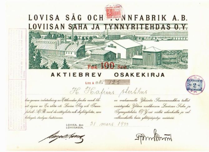 Loviisan Saha ja Tynnyritehdas Oy vuodelta 1933