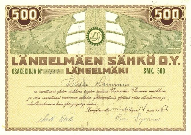 Längelmäen Sähkö Oy vuodelta 1952