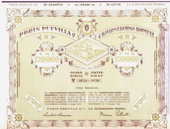 Porin Puuvilla Oy vuodelta 1954