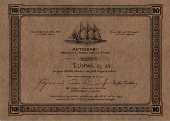 Rederiaktiebolaget Linden vuodelta 1991